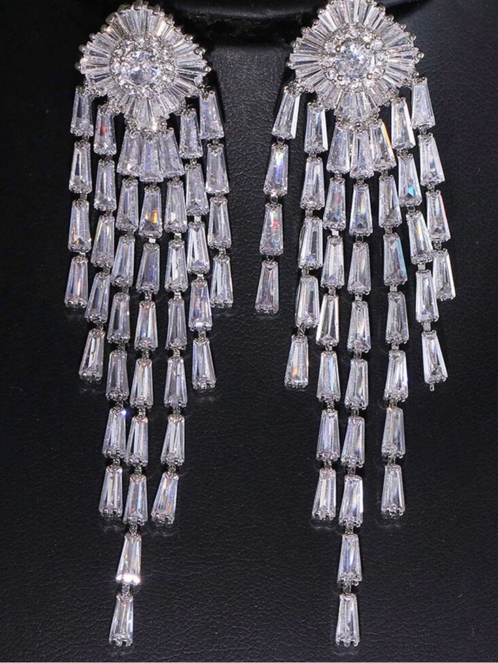Crystal Cascade Drop Earrings - Silver Tone